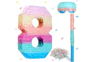 Jenaai 16 Inch Number Piñata Kids Birthday Party Macaron Piñata with Blindfold Stick and Confetti for Unicorn Birthday Wedding Baby Shower Decor(Number 8)