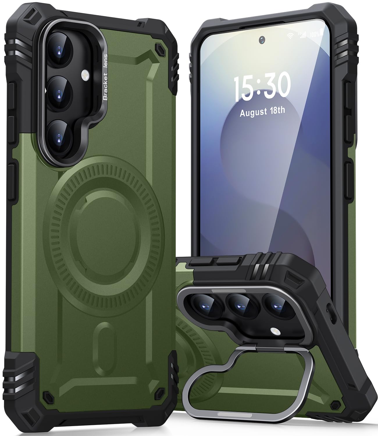 AOUIA Samsung Galaxy S24/S25 Hülle mit MagSafe Kompatibilität, Eingebauter Ständer und Militärischer Schutz - Magnetische Handyhülle in Rot