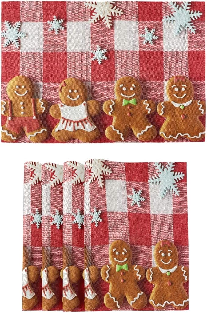 Christmas Gingerbread Snowflake Placemats Kitchen Tables Mats Set of 4