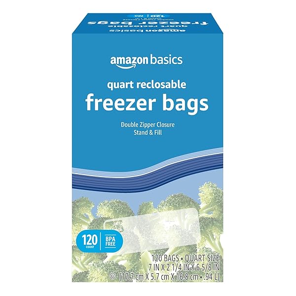 AMAZON BASICS FREEZER QUART BAGS, 120 COUNT (PREVIOUSLY SOLIMO)