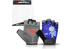 SAGA SPORTS Half Finger Kids Cycling Gloves| Non-Slip, Padded, Antislip, Fingerless Kids Bike Gloves for Boys and Girls | Ide