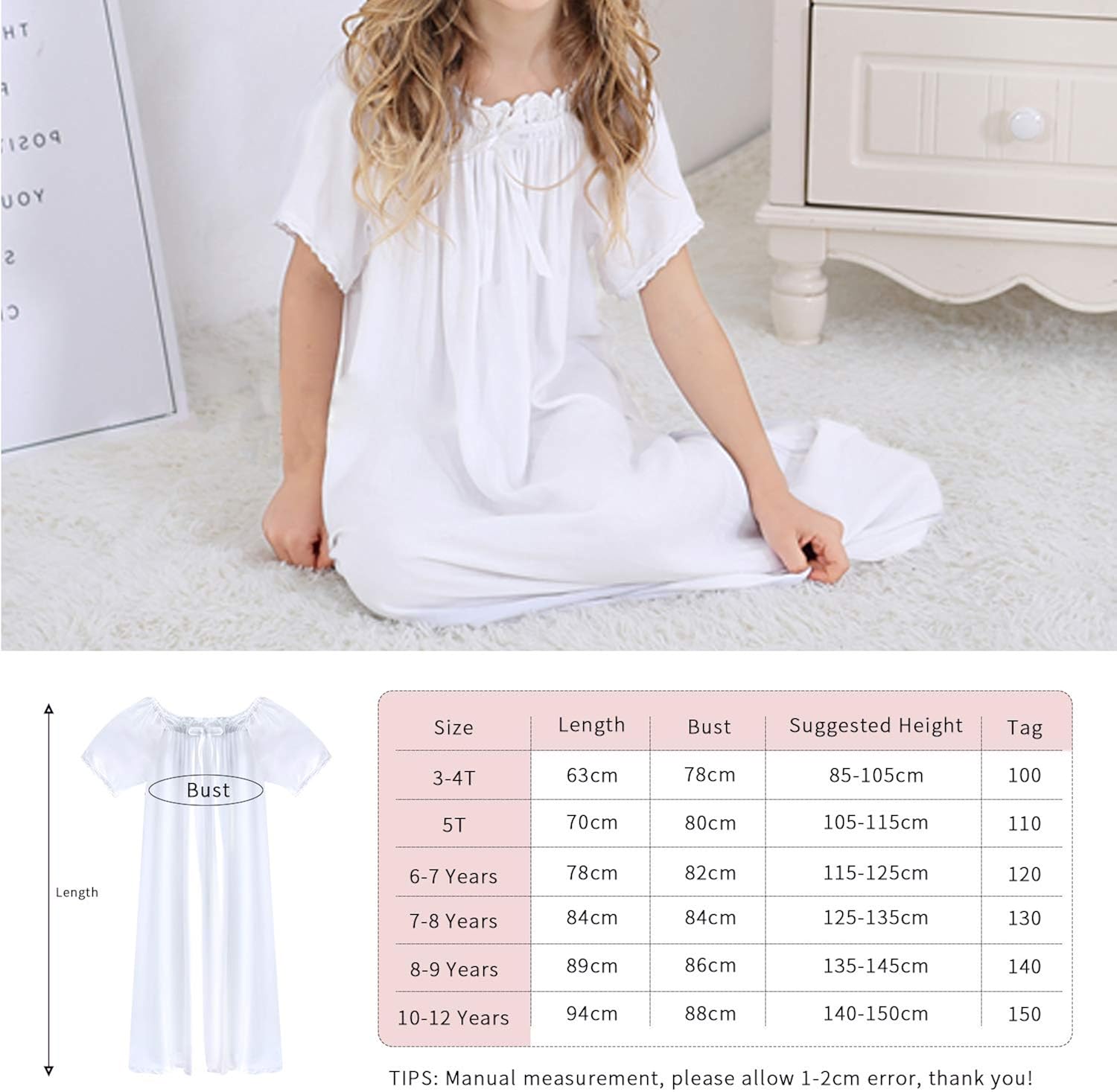 BOOPH Girls Dress Toddler White Casual Dress Princess Skirt for Girl 3-12 Years: Clothing