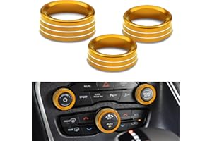 HABNVUON 3PCS AC Air Conditioner Switch Button Knob Cover, Climate Control Knob Cover, AC Switch Volume Tune Controller Aluminum Alloy Trim, Car Accessories for Challenger Durango 2015-2022 (Gold)