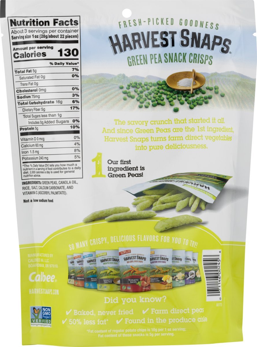 Harvest Snaps Green Pea Snack Crisps, Lightly Salted, 3.3Ounce Bag (Pack of 12), Deliciously