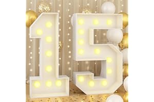 PAEYEQ 4ft Light Up Numbers 15 Large Numbers with Lights Bulbs White Marquee Frame for 15th Party Boys Girls Birthday Decorations Pre-Cut Mosaic Cardboard Giant Cut-Out Thick Foam Board Sign Anniversary
