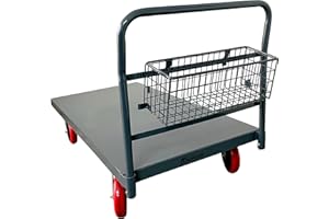 5SECONDS Flatbed Platform Cart Industrial Dolly Cart Heavy Duty 60” x 30” Platform Hand Truck Push Cart Super Heavy Duty Flatbed Cart with 3000Lb Capacity 8'' Swivel Wheels Commercial Moving Cart w/Basket