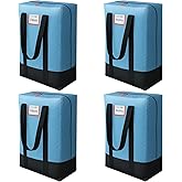4 Pack Packing Bags for Moving, Storage Bags with Internal Compression Straps, Heavy Duty Moving Totes with Wrap Around Handles, Alternative to Moving Boxes, Blue and Black