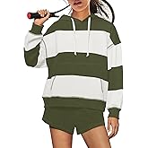 Yanekop Womens 2 Piece Outfits Workout Set Striped Lounge Set Sweatsuits Matching Sets Oversized Hoodies and Shorts Set