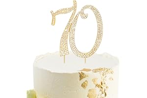 BAHABY Gold 70th Birthday Cake Topper Rhinestones Cake Decorations for 70th Birthday Party