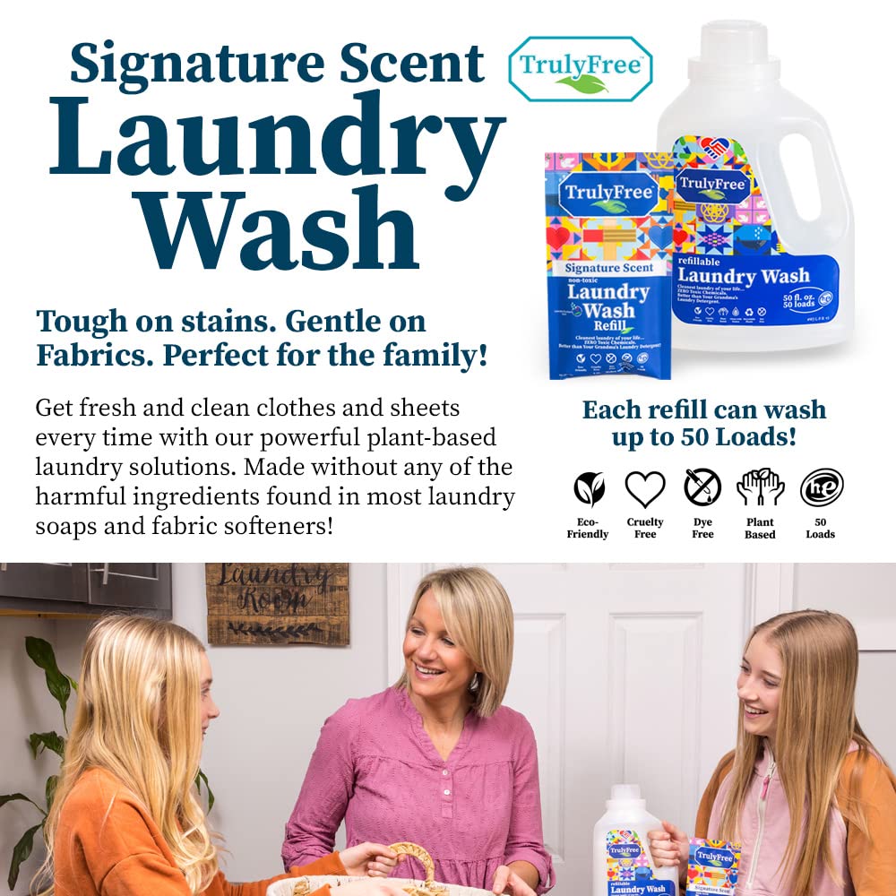 Truly Free Laundry Detergent for Sensitive Skin | Gentle & Safe for Baby Clothes | Plant-Based | 3 Pack Refill Powder| Easy to Dissolve to Create a Liquid| Signature Wash Scented (150 Loads)