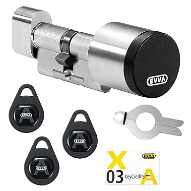 EVVA AirKey Knaufzylinder 31/31K (K=Knaufseite) inkl. 3 KeyTags inkl. 6 KeyCredits inkl. Montagewerkzeug - alle Längen von 31