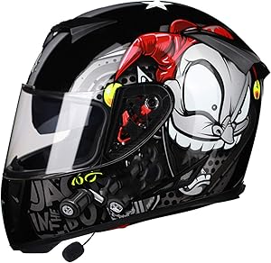 Motorbike Bluetooth Helmet Modular Motorcycle Helmet Speaker Headset Noise-Free,Automatic Answering Full-Face Flip-Type Dual-Lens Smart Bluetooth Motorcycle Helmet DOT Approved J,L(59~60CM)