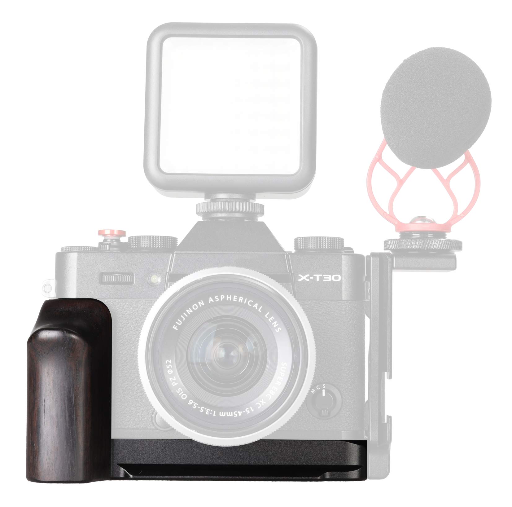 WEPOTO XT30 Handgrip L-Shape Grip with Quick Release Plate for Arca,Wood Side Handle,Compatible with Fujifilm X-T30 X-T20 X-T10 Camera -GP-XT30-BL