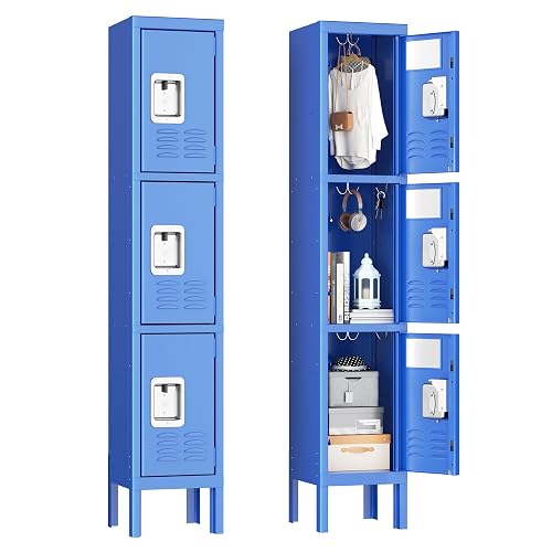 Pataku Metal Lockers for Employees, 3-Tier Storage Locker Cabinet ...