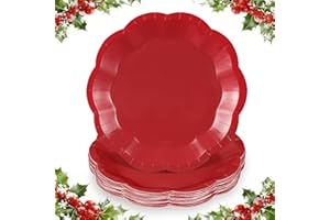 NatNarr 30pcs Red Paper Plates 9 In Red Scalloped Paper Plates Christmas plate Disposable Xmas Dinner Plate for Christmas, Wedding, Birthday, Baby Shower