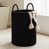 Woven Rope Laundry Basket, 58L Tall Laundry Hamper for Blanket Storage, Large Baby Nursery Basket for Laundry, Decorative Clothes Hamper for Bedroom, Living Room and Bathroom, Black