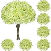 Hollyone 6 Pcs Green Hydrangea Artificial Flowers Heads with Stems Silk Faux Hydrangea Green Fake Flowers for Home Indoor Outdoor DIY Floral Wedding Flower Bouquets Kitchen Table Centerpiece Decor