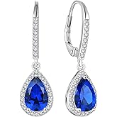 FJ Teardrop Dangle Drop Earrings 925 Sterling Silver Halo Leverback Earrings Birthstone Jewelry Gifts for Women