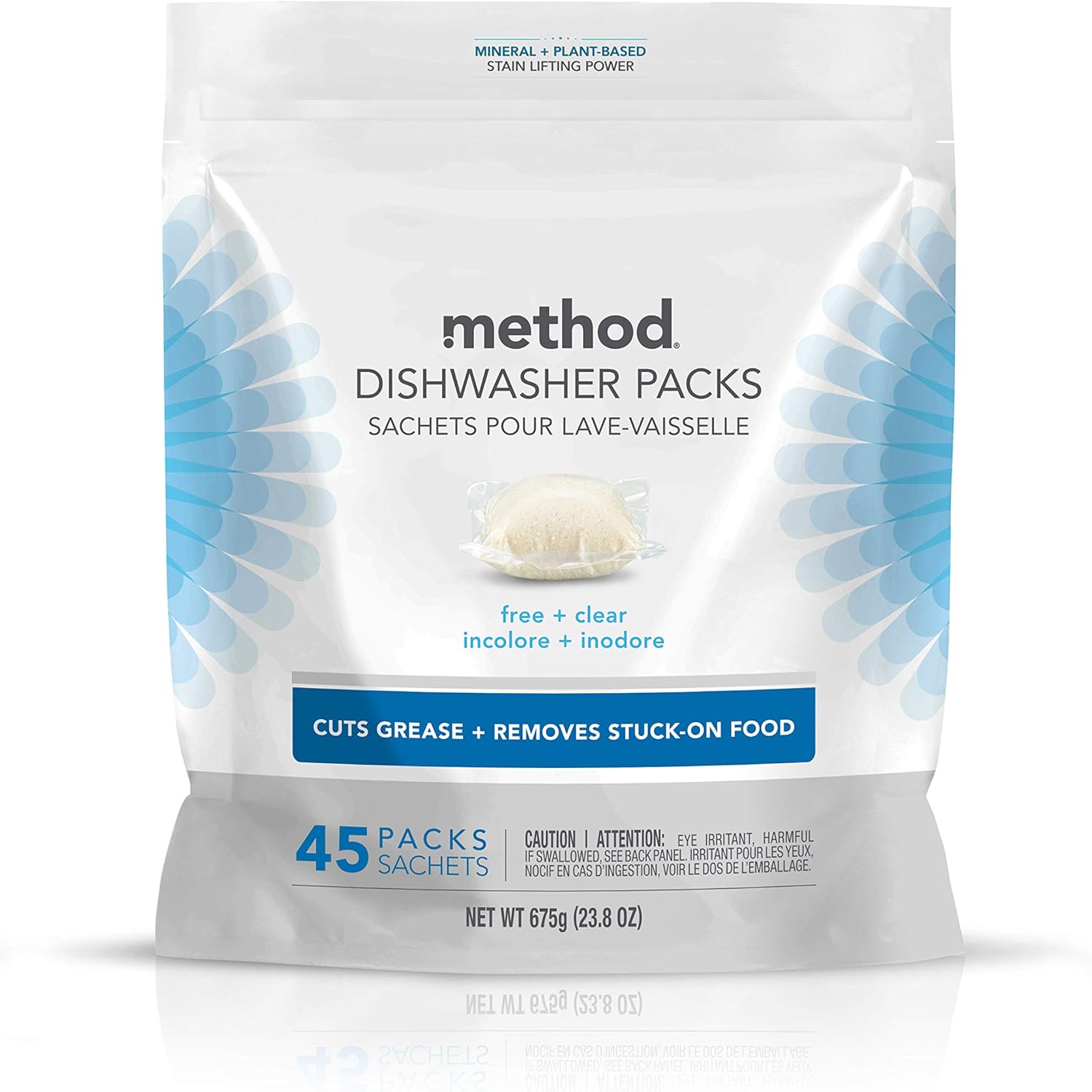 Method Power Dish Dishwasher Detergent Packs, Free + Clear, 45 Count