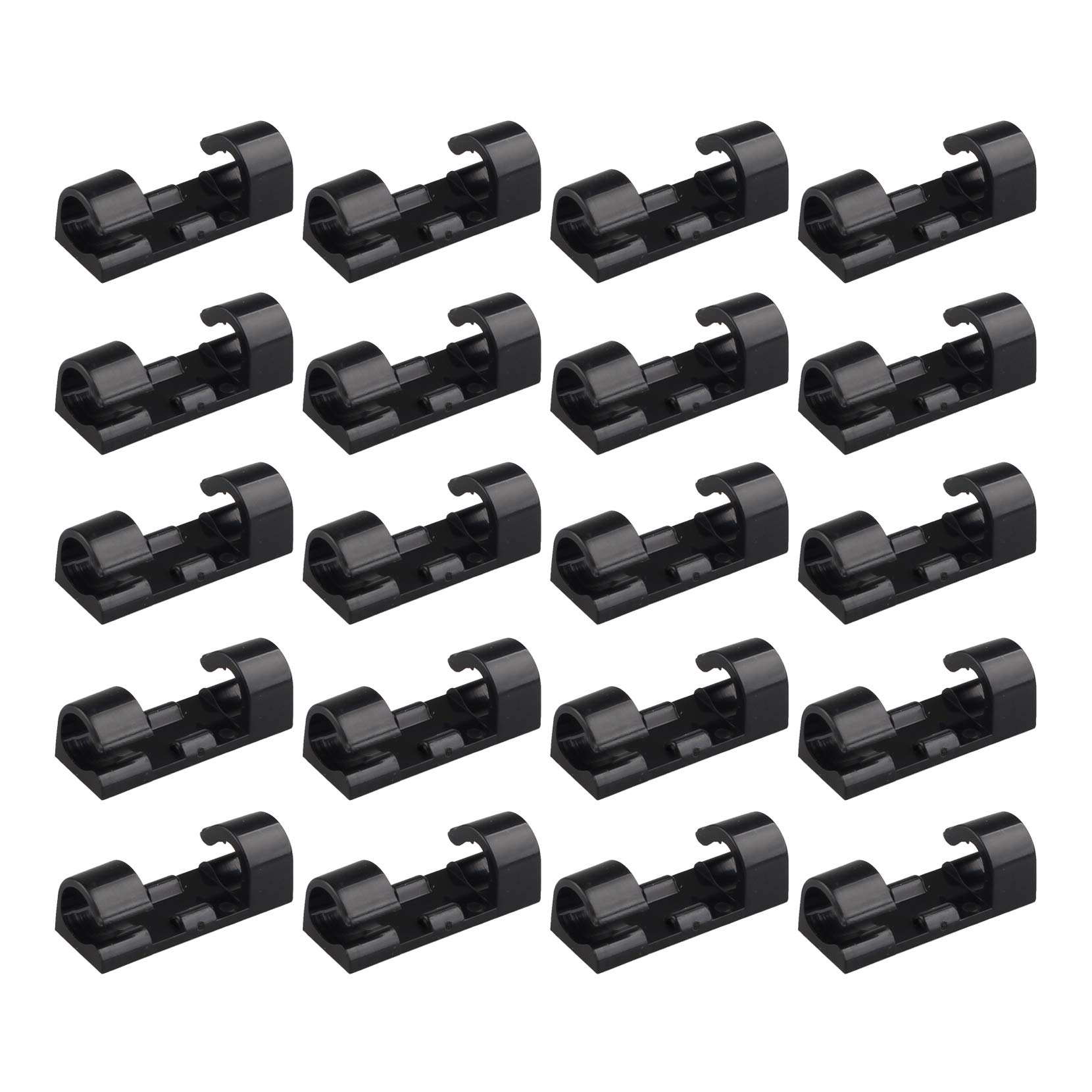 Futheda 20Pcs Strong Self-Adhesive Small Cable Clips Cable Drop Wire Holder, Durable Mount-Round Plastic Cord Management Organiser Clamps for Desk Wall Home Office (Black)