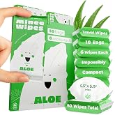 Impossibly Compact Travel Wipes - 99.5% Water - Safe for Sensitive Skin, Resealable, Thick &amp; Durable - For Adults &amp; Kids - Aloe, 10 Pack Total 60 Wipes