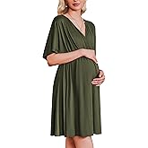 Ekouaer 3 in 1 Labor and Delivery Gown for Hospital Short Sleeve Maternity Nursing Dress Nightgown Postpartum Sleepwear
