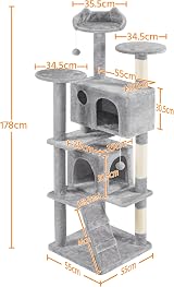 Yaheetech Large Cat Tree 178cm Tower with 2 Condos Scratching Posts Light Grey view 3