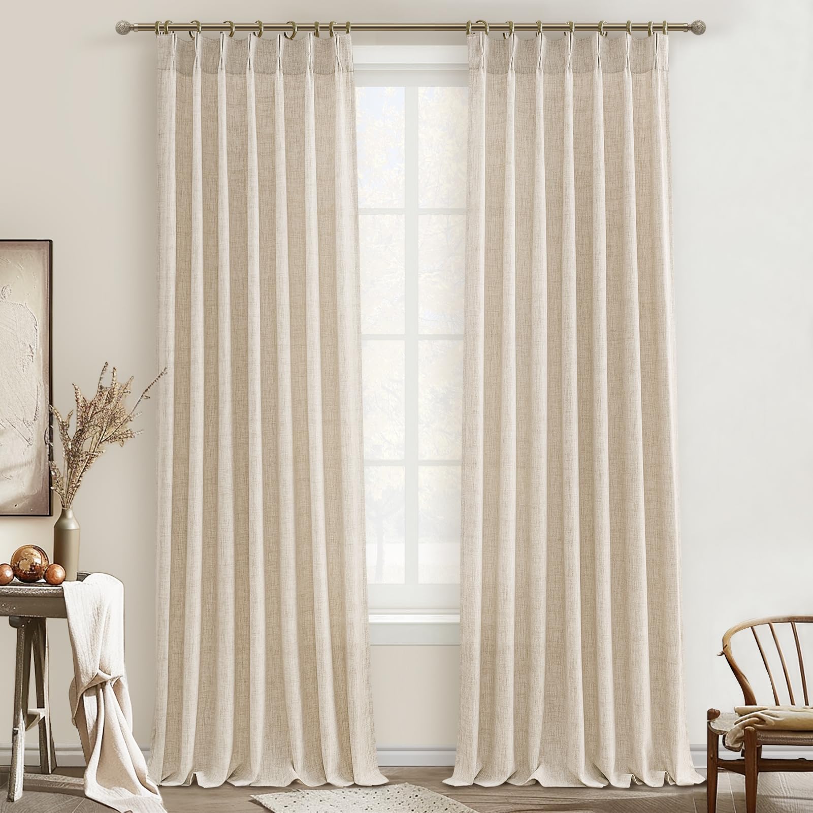 Photo 1 of Textured Drop Cloth Curtains 102 Inches Long 2 Panels Oatmeal Cream, Light Filtering Privacy Sheer Curtains That Let Light in Country Linen Blend Pleat Memory Shape Curtain with Hooks Bedroom Living
