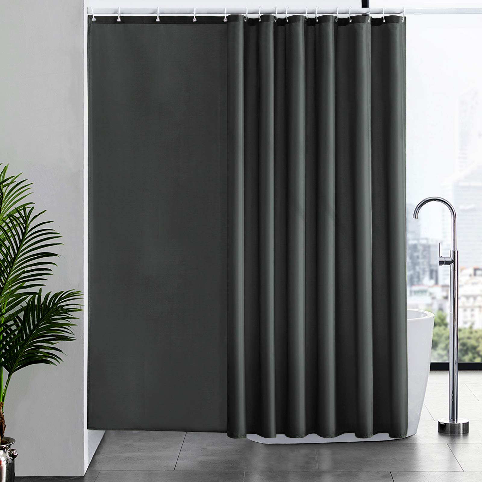Furlinic Extra Wide Shower Curtain with Hooks 100% Polyester Bathroom Shower Curtain Waterproof Dark Grey 244 x 200cm 96 x 78 Inch. — image 1