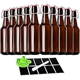 TienChoo 16.5oz Amber Beer Bottles with Flip Caps Set of 10, Swinging Top Glass Brewing Bottles with Airtight Lids for Vanilla Extract, Fermentation Kombucha, Beverage, Water, Kefir, Soda