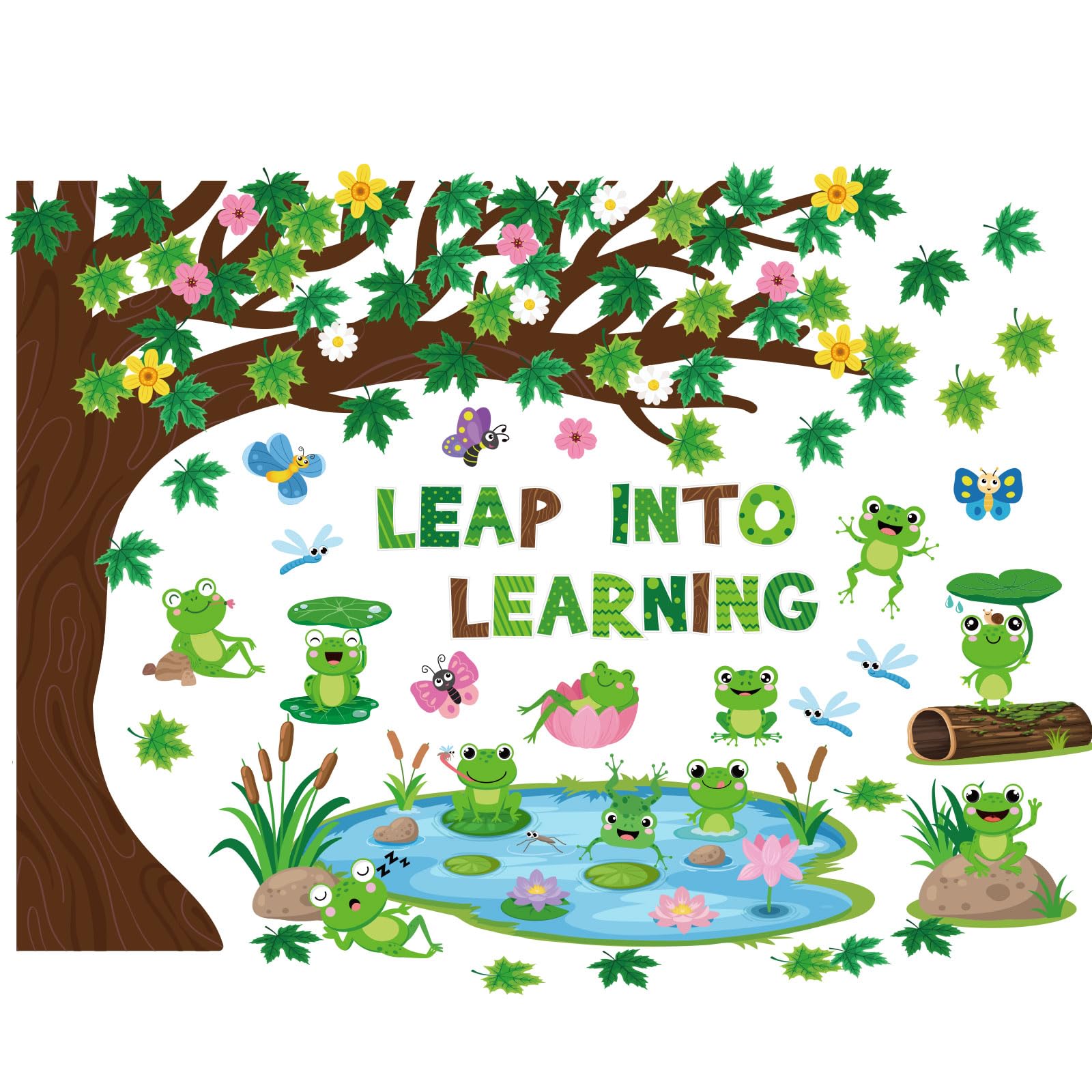 Photo 1 of Zonon 113 Pcs Summer Frog Cutouts Bulletin Board Decorations Back to School Classroom Decorations Green Frog Cutouts with Glue Points for School Kids Office Chalkboard Passover Party Supplies