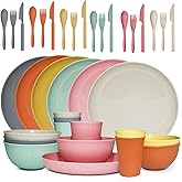 36 pcs Wheat Straw Dinnerware Sets DAPIPIK Unbreakable Reusable Dinnerware Set ,Lightweight Camping Plates Cups and Bowls Set. Dishwasher Microwave Safe Dinnerware