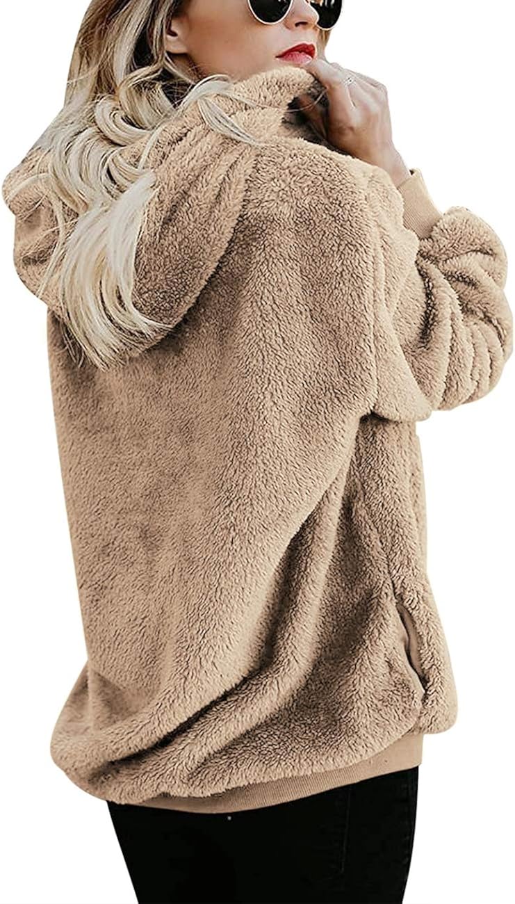 Women Casual Double Fuzzy Sweatshirt Faux Fleece Zip Pullover Hoodies Coat Outwear S-XXL at  Women's Coats Shop