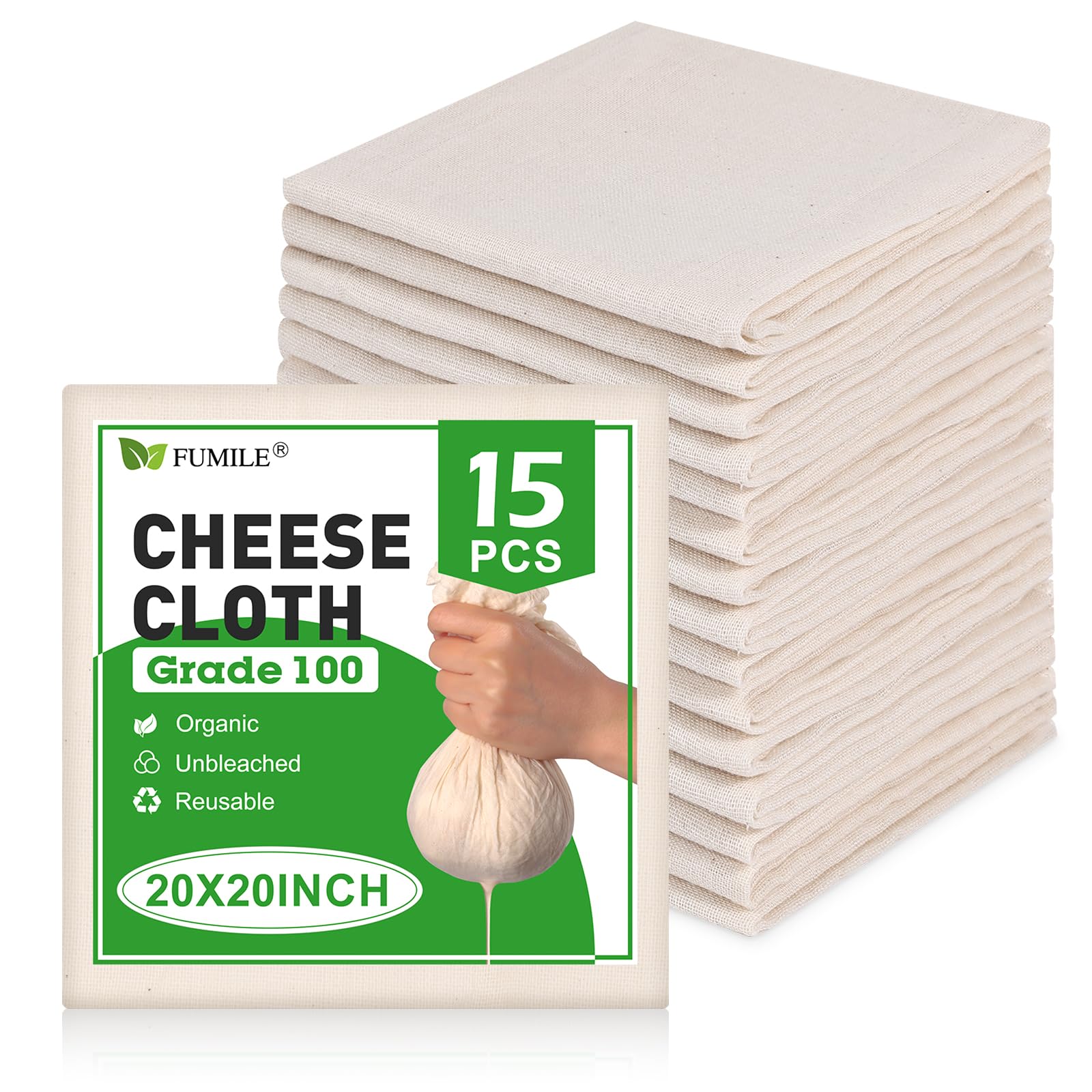 Photo 1 of 15 PCS Reusable Cheese Cloths for Straining, 20x20 Inch, Organic Cotton Cheese Cloths Unbleached,Cheese Cloth Reusable With Hemmed Edge for Straining Liquid,Cheese Making,Juicing,Baking,Cooking Turkey