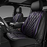 CAR PASS Piping Luxury Faux Leather Two Front Car Seat Covers, Waterproof Anti Slip Premium Automotive Seat Covers,Universal Fit for Suvs,Vans,Trucks, Armrest Airbag Compatible (Black and Purple)