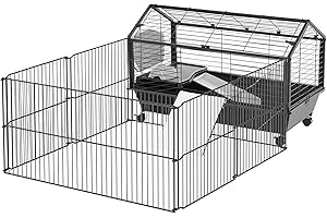 PawHut Guinea Pig Cage with Foldable Detachable Playpen, Rolling Rabbit Chinchilla Hedgehog Bunny Cage Small Animal Habitat w