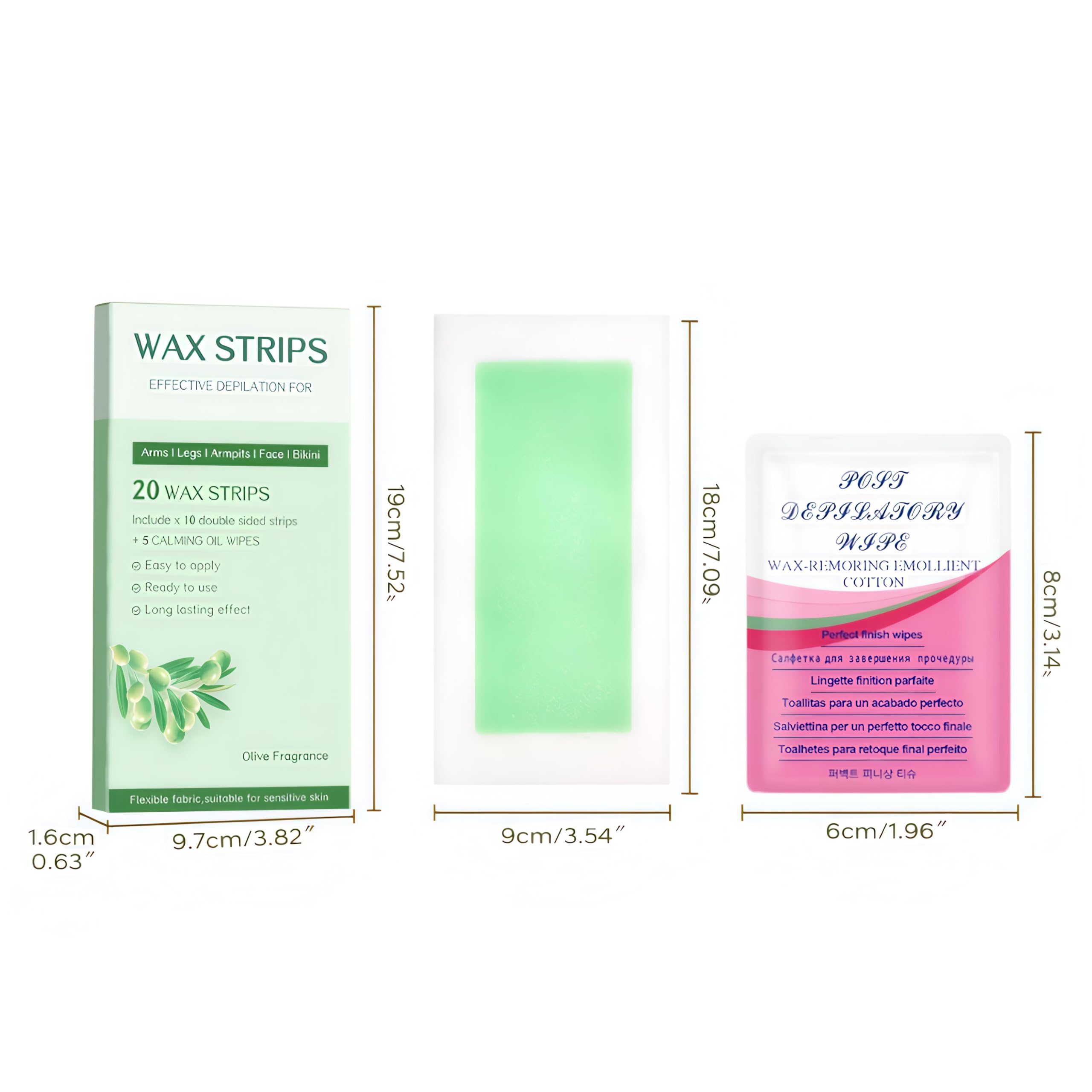 Photo 1 of Wax Strips - Body Waxing Strips, Wax Kit for Women & Men - Brazilian Wax Kit, Back Waxing Kit, All Skin Types, Face, Arms, Legs, Armpits, Bikini, 98% Natural, Hypoallergenic Odourless, Green