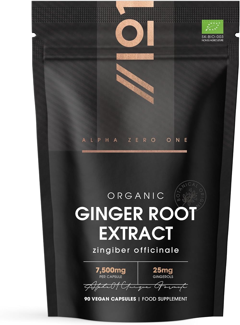ALPHA01 Organic Ginger Extract 7500MG 25MG Gingerols 90 Vegan Capsules