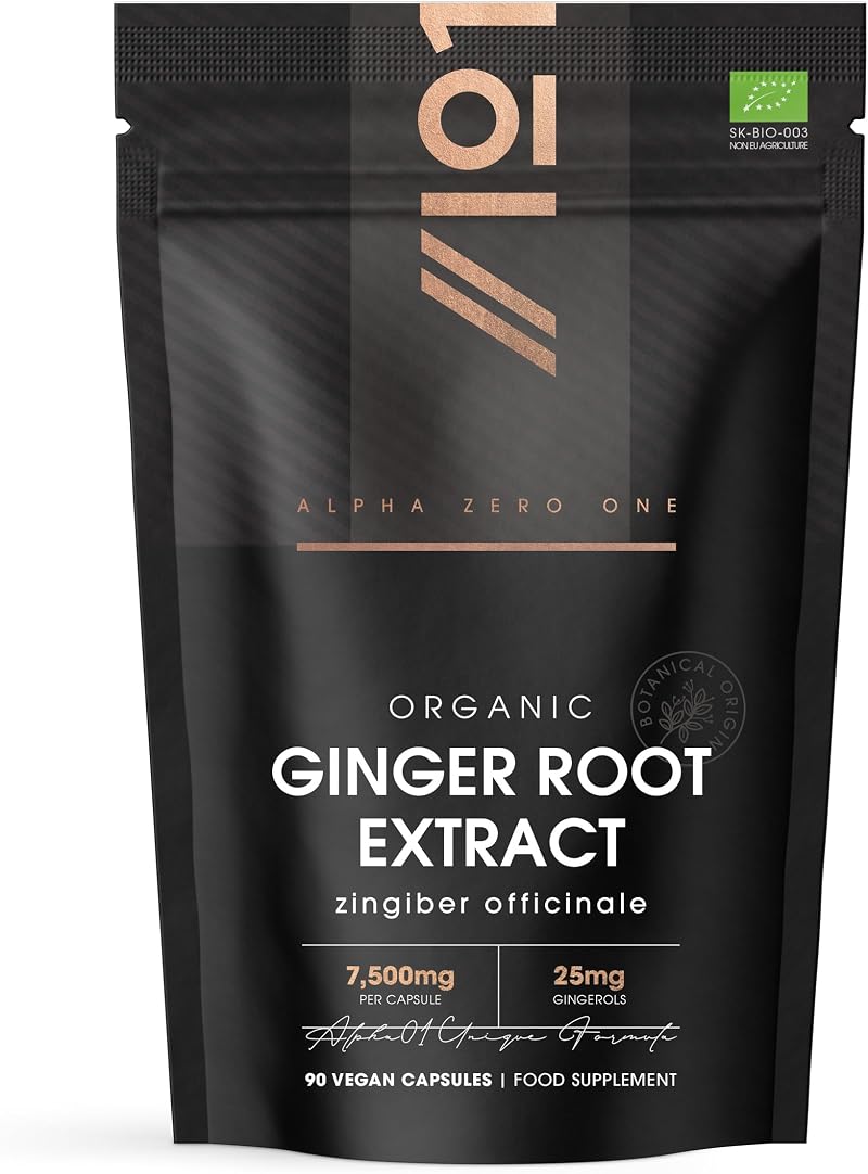 ALPHA01 Organic Ginger Extract 7500MG 25MG Gingerols 90 Vegan Capsules