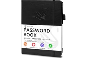 JXSELECT Elegant Password Book with Alphabetical Tabs - Hardcover Password Book for Internet Website Address Login - 7" x 10" Password Keeper and Organizer w/Notes Section & Back Pocket (Black)