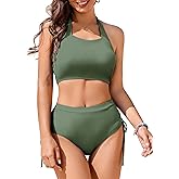 AI'MAGE Womens High Waisted Bikini Sets Cheeky Push Up Two Piece Swimsuits Drawstring Halter Tummy Control Bathing Suit