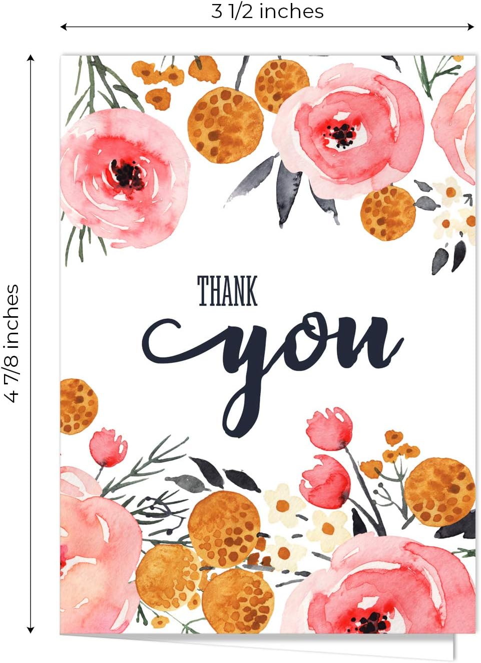 Watercolor Pink And Navy Floral Cards/Modern Thank You Cards With Envelopes / 24 Bright Floral Bouquet Cards With White Envelopes : Office Products