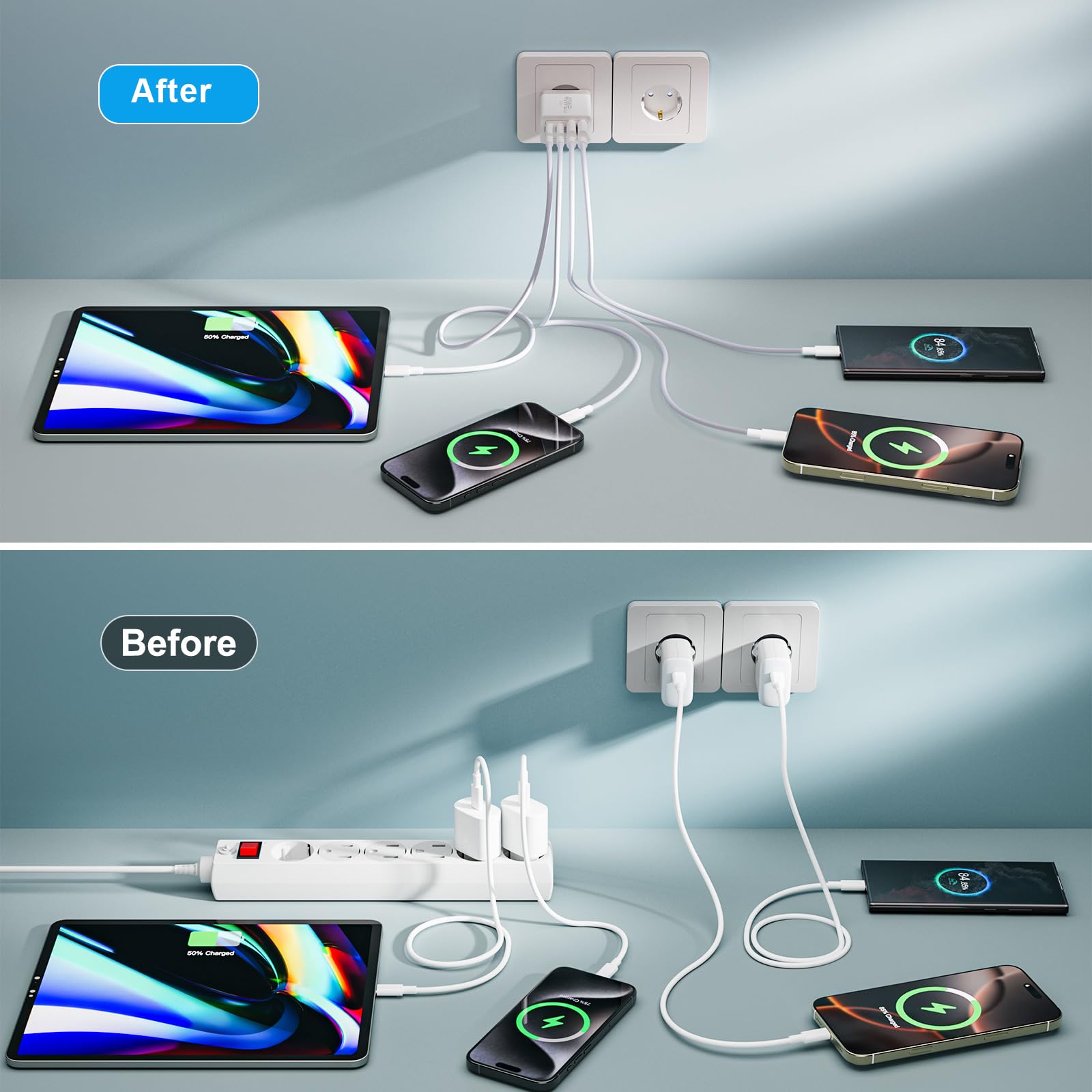 USB C Ladegerät, 40W 4-Ports Mehrfach Ladegerät mit USB-C und USB A, Schnellladegerät PD3.0 Power Adapter USB Netzteil Stecker für iPhone 17/16/15/14/13/12/11/Pro Max/XS/XR, iPad Samsung Galaxy S25 4