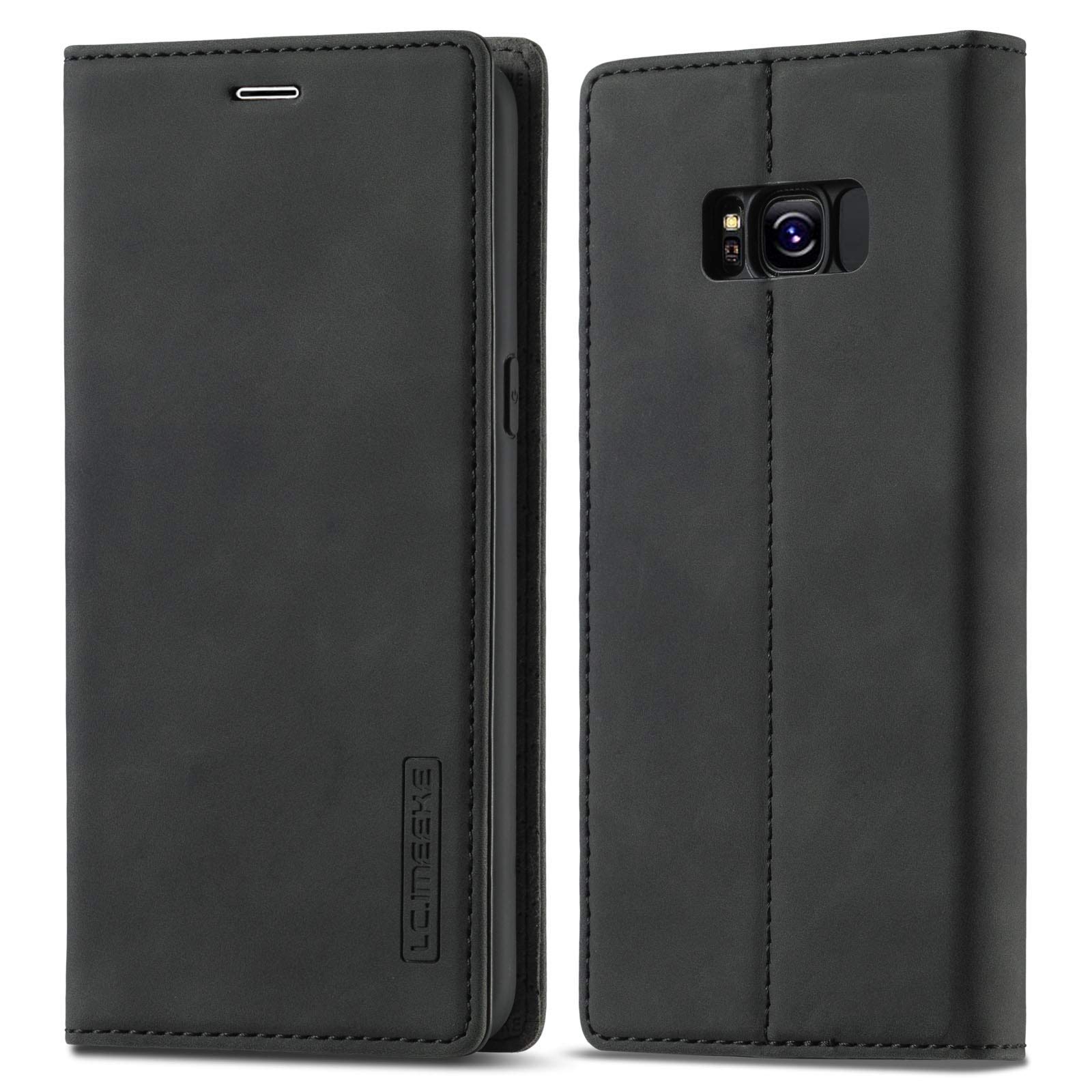 QLTYPRI Case for Samsung Galaxy S8 Plus, Vintage Matte Leather Wallet Case Card Slot Kickstand Magnetic Shockproof Flip Folio Book Case Cover for Samsung Galaxy S8 Plus - Black