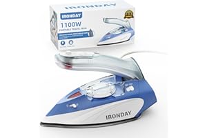 IRONDAY Mini Travel Iron with Steam for Clothes with Dual Voltage, 2.7oz Water Tank,Temperature Control, Non-Stick Soleplate, Folding Handle,Portable Small Iron for Sewing, Quilting and Handcraft