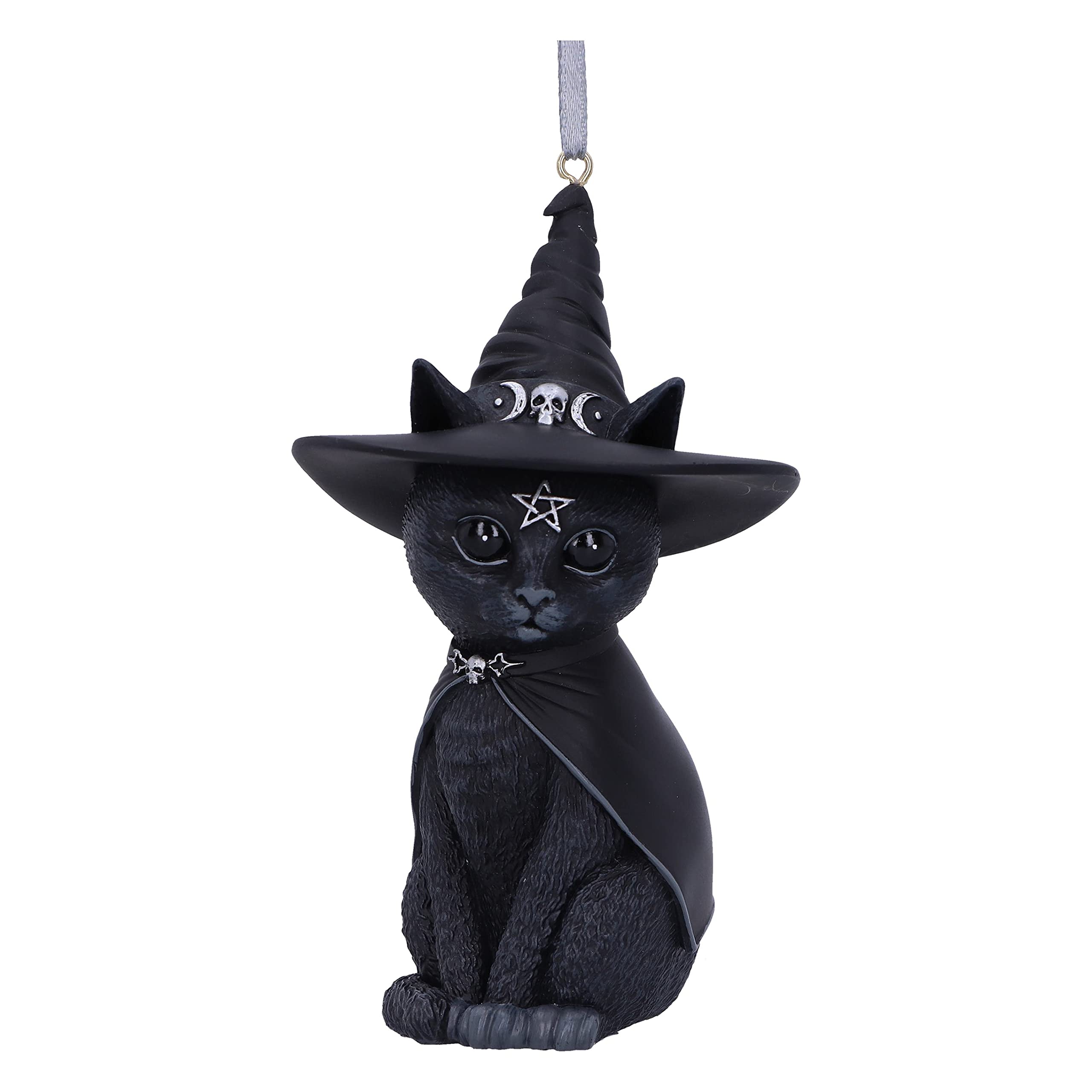 Nemesis Now Cult Cuties Purrah Hanging Ornament 11.5cm, Resin, Black, Scarily Adorable Bewitching Cat Hanging Ornament, Witch Cat, Cast in the Finest Resin, Expertly Hand-Painted