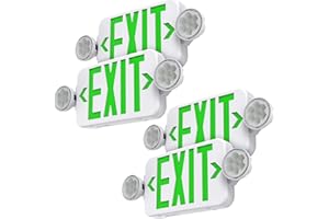 SASELUX Green Led Exit Sign Emergency Light Combo Adjustable Two Head, Double Sided and Battery Backup Exit Light, Contractor Select, AC 120/277V (4 Pack)