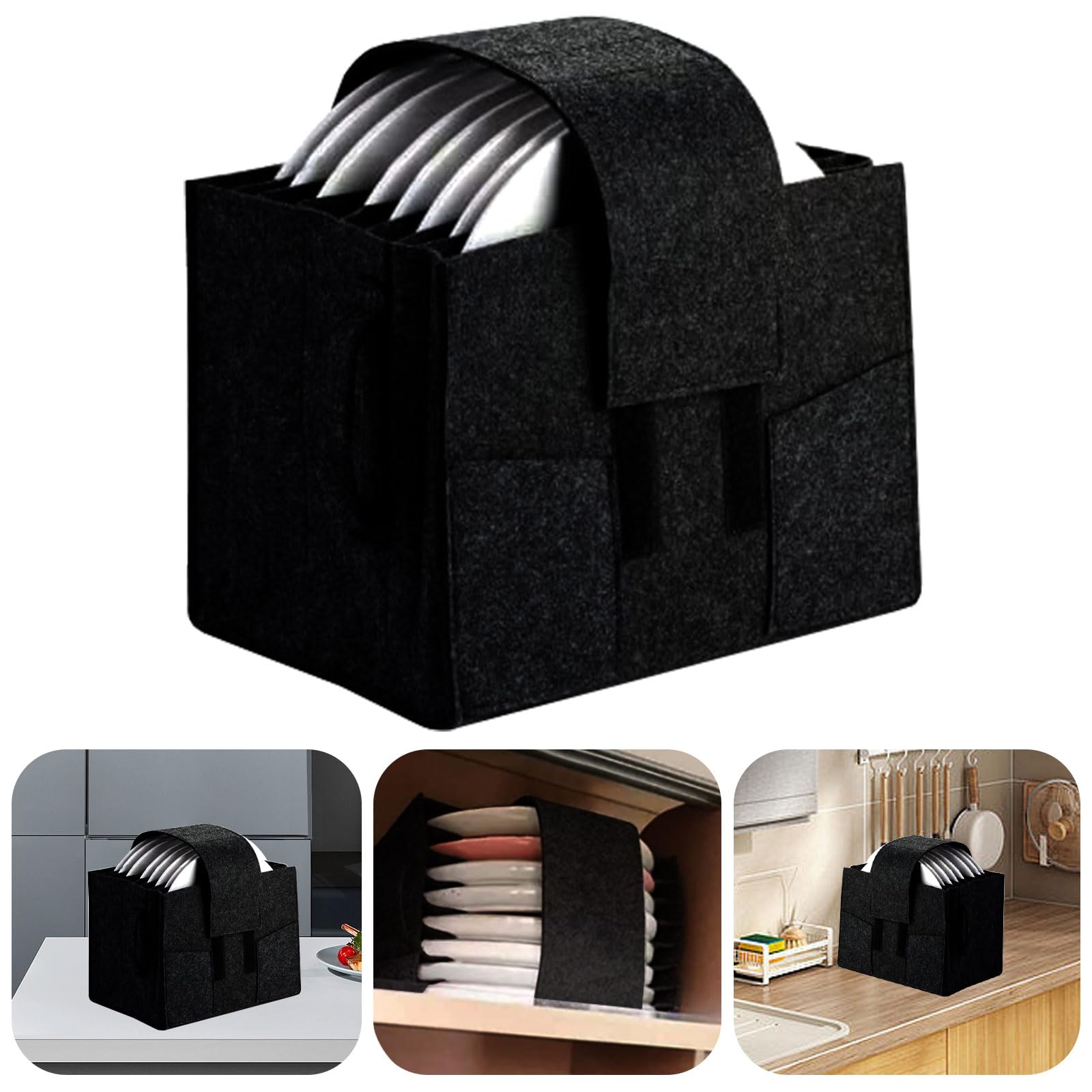 Caravan Plate Holder - Motorhome Kitchen Cupboard Storage For 8 Plates - Camping Dinnerware Solutions, Felt Lining - Black