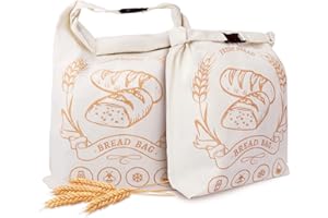 HONIITAA Beeswax Bread Bags with Zipper, 2 Pack Sourdough Storage for Homemade, Freezer Storage Bag to Keep Fresh, Large Cotton Beeswax Container, Baguette Bag with Liner, Kitchen Baking Supplies,White