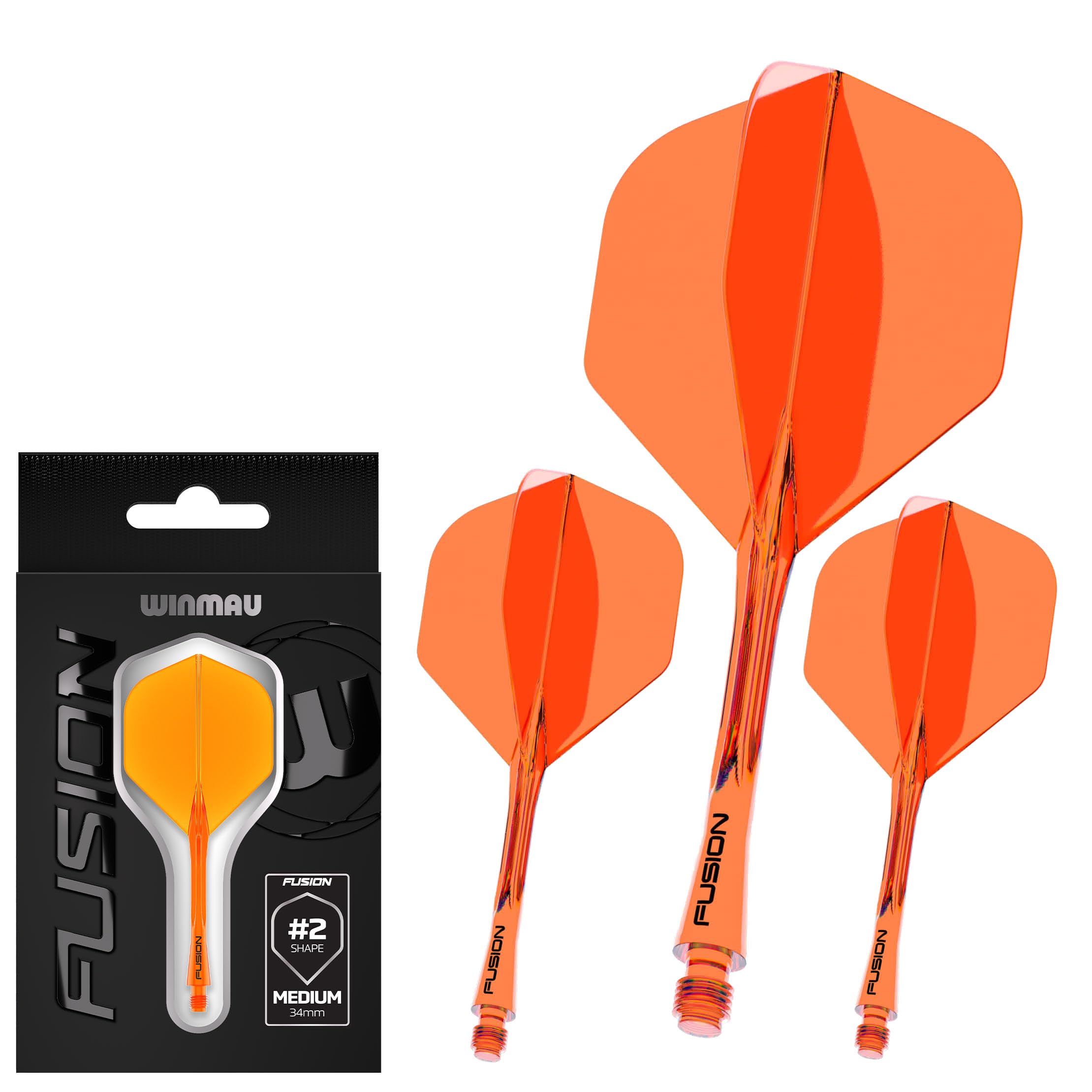 WINMAU Darts Fusion Integrated Flight & Shaft System - No.2 Shape & Design - Orange Colour, Medium Length — image 1